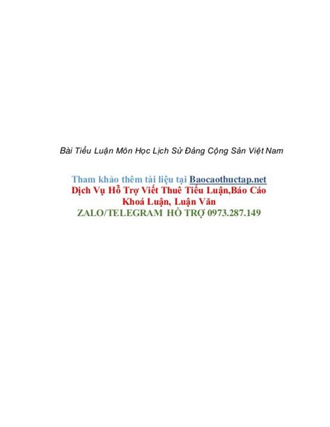 Bài Tiểu Luận Môn Học Lịch Sử Đảng Cộng Sản Việt Nam PDF