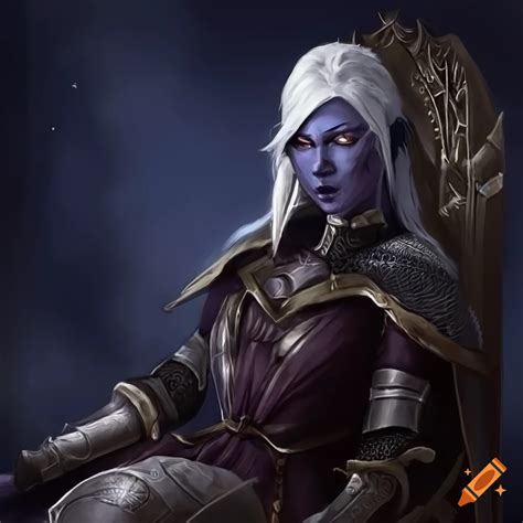 Dnd Female Drow Sitting On A Throne Armor K High Detailed Portrait