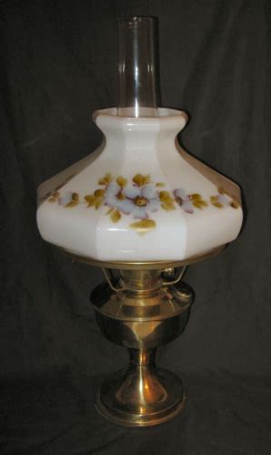 Aladdin Brass Oil Lamp No 23 Burner With Floral Milk Glass Shade Morning Glory Ebay