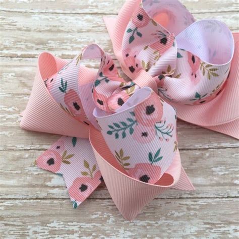 Double Stacked Hair Bows Big Hair Bows Pink Hair Bows Peach Etsy