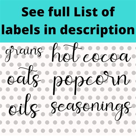 50 Pantry Organization Labels SVG Script Font Cricut Food Etsy