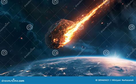 Large Asteroid Hitting Earth Burning Generative Ai Stock Image