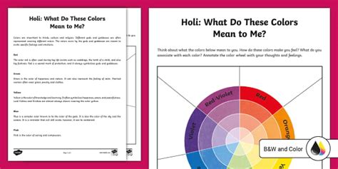 What Do These Colors Mean To Me Holi Activity For Th Th Grade