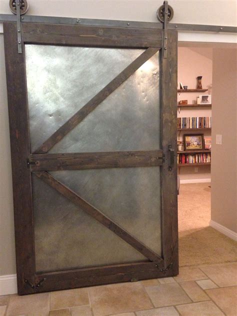 Industrial Sliding Barn Door Using Aged Sheet Metal And Distressed New