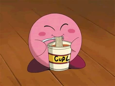 anime kirby noodles food animation ramen hungry pink actions eating ...