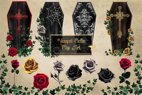 Vampire Coffin Clipart Digital Gothic Halloween Clip Art Graphics for ...