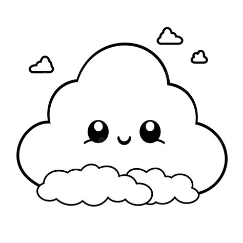 Cute Kawaii Cloud Coloring Page Outline Sketch Drawing Vector, Cloud ...