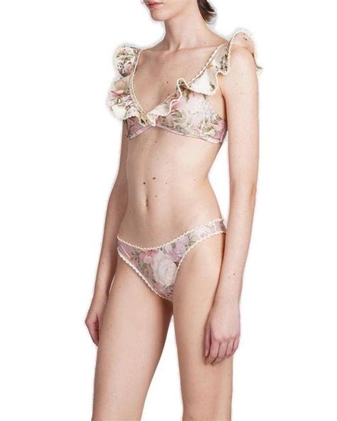 Zimmermann Waverly Crochet Frill Bikini Set In Pink Lyst