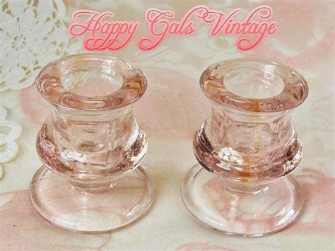 Pink Glass Candle Holders Set Of Two Vintage Pink Glass Etsy Glass Candle Holders Candle