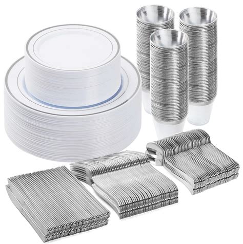 Bestvip Pcs Plastic Dinnerware Set Guests Silver Disposable