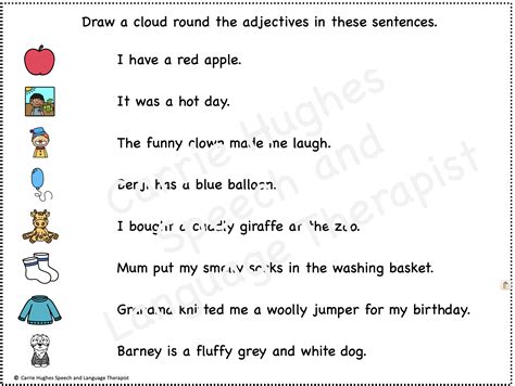 Adjectives Worksheets Carrie Hughes Slt