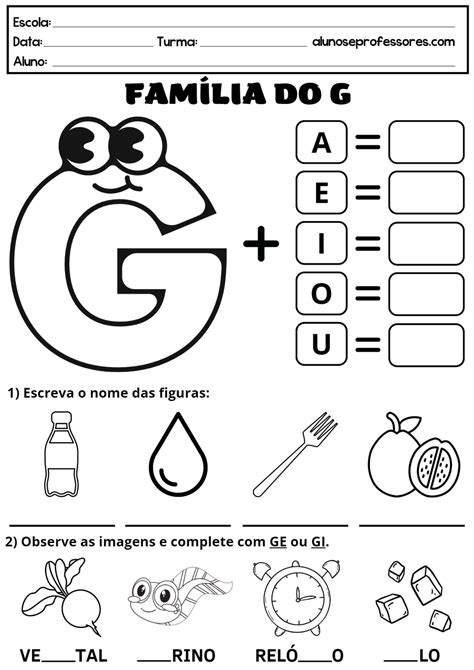 Atividades Com A Letra G Para Educação Infantil Para Imprimir