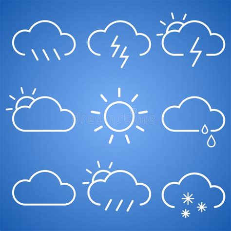 Linear Classic Weather Icons Set Season Info Hot Sunny Day Cloudy