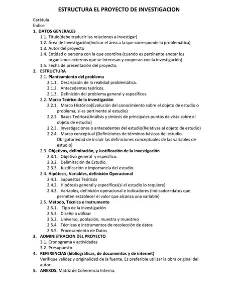 Estructura El Proyecto De Investigacion Estructura El Proyecto De