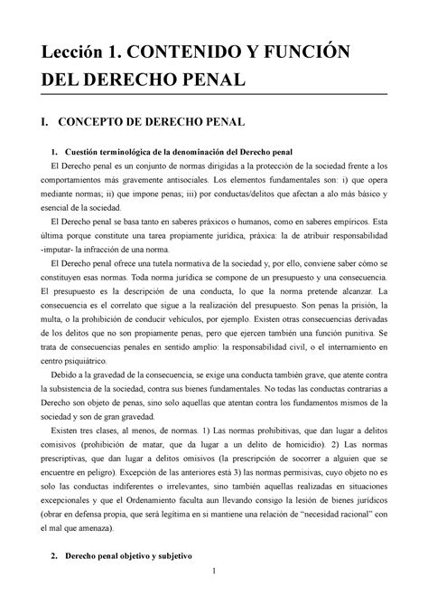 Contenido Y Función Del Derecho Penal Derecho Penal Lección 1 Contenido Y FunciÓn Del