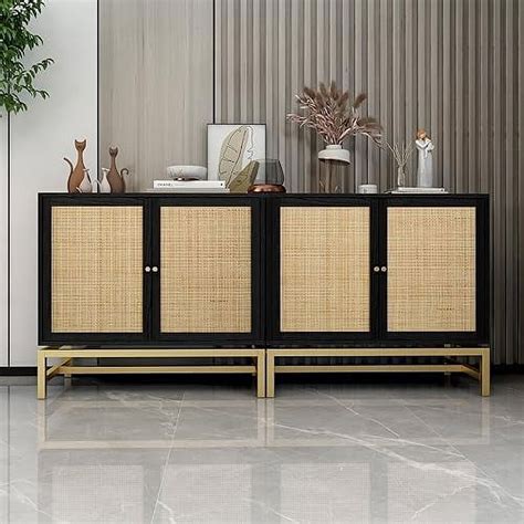 Spboomlife Rattan Buffet Door Cabinet With With Adjustable Inner