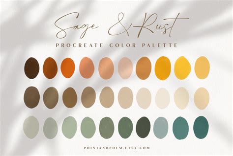 Procreate Color Palette Color Swatches Sage And Rust Warm Retro Boho Ipad Lettering Illustration