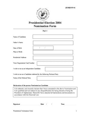 Fillable Online Presidential Nomination Form Independent Election