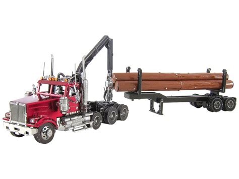 Model Kit Western Star 4900 Log Truck And Trailer Red Metallic