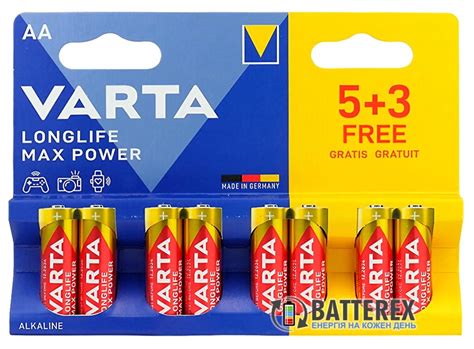 Батарейки щелочные АА Varta Longlife MAX Power Alkaline LR6 1 5V