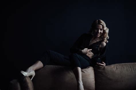 Premium Photo Portrait Of Candid Authentic Elegant Sexy Model Blonde Girl Posing In Black