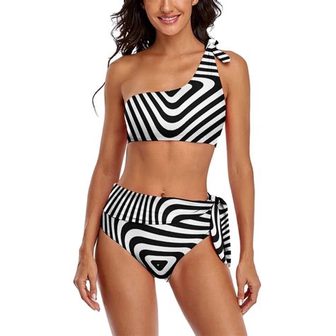 Suit Bathing Top Tank Set Bikini Retro Waist High Swimwear Shape Geometry Swimsuit Bikini