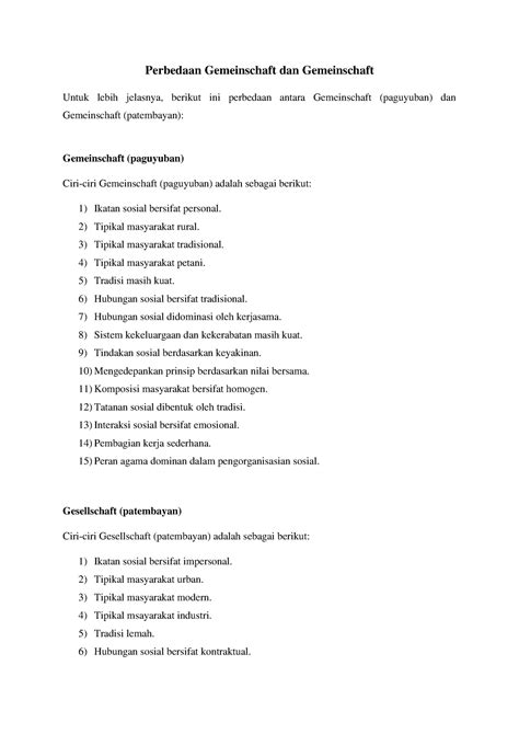 Perbedaan Gemeinschaft Dan Gesellschaft Perbedaan Gemeinschaft Dan