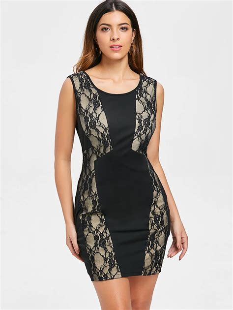 Kenancy Sexy Lace Insert Backless Club Party Dress Women Bodycon Mini