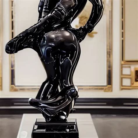 Masterpiece Of A Glossy Black Marble Statue Of A Girl Stable