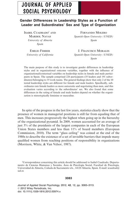 Pdf Gender Differences In Leadership Styles As A Function Of Leader And Subordinates Sex And