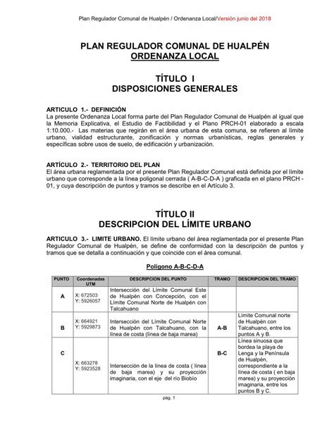 PDF PLAN REGULADOR COMUNAL DE HUALPÉN ORDENANZA LOCAL 2018 08 30