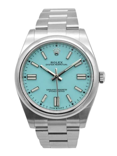 Rolex Oyster Perpetual Mm Stainless Steel Turquoise Blue Tiffany Dial