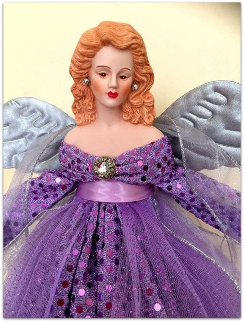 Christmas Angel Tree Topper Red Haired Angel Lavender Etsy Christmas Angels Tree Toppers