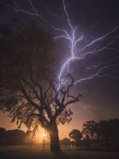 Premium Free Ai Images Lightning Strikes Tree The Tree Catches Fire