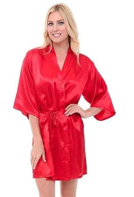 Women Silk Satin Short Night Robe Solid Kimono Robe Fashion Bath Robe