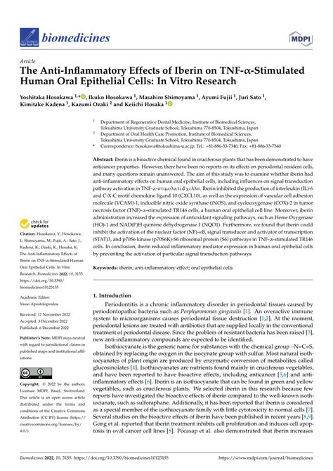 PDF The Anti Inflammatory Effects of Iberin on TNF α Stimulated Human