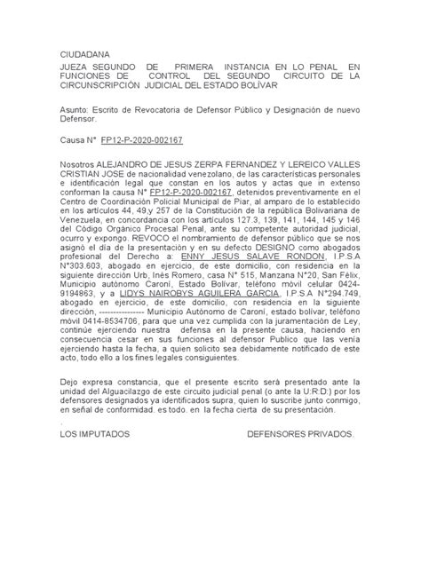 Revocación Del Defensor Público Y Designación De Nuevos Abogados