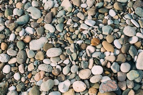 Old Pebble Stones Natural Background Top View Of Multicolored S By