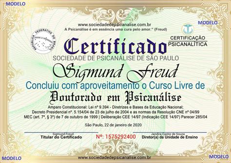 Modelo Dos Certificados De Psican Lise Sociedade Internacional De