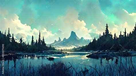 Forest and mountains digital painting. 4K background, wallpaper of ...