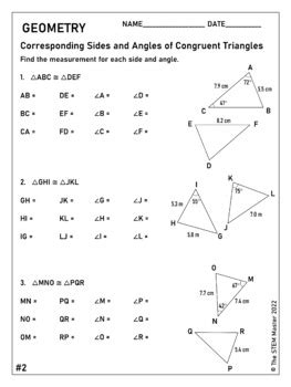 Corresponding Sides and Angles of Congruent Triangles Worksheets 7.G.1