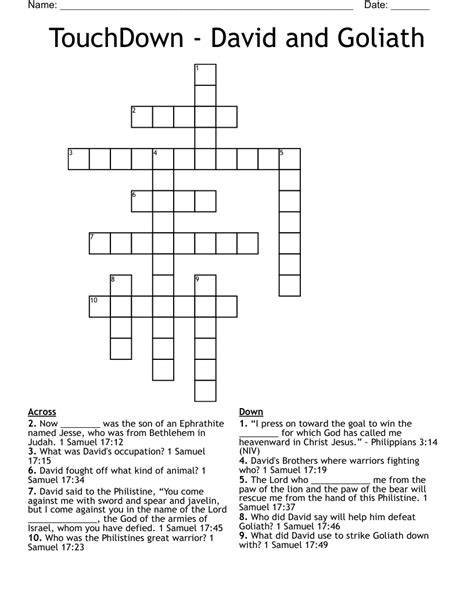 David And Goliath Crossword Wordmint