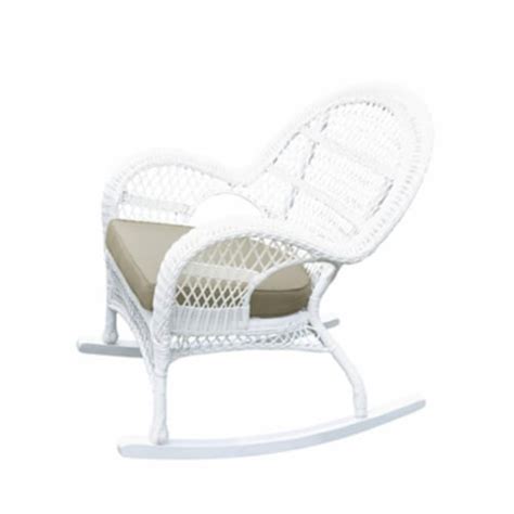 Jeco W00209 R 4 FS006 CS White Wicker Rocker Chair With Tan Cushion