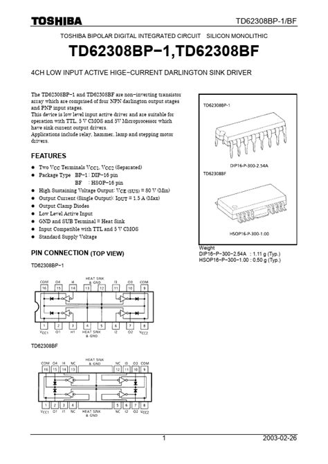 Td Bf Datasheet Pdf Ch Low Input Active High Current Darlington