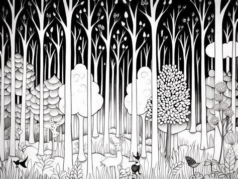 Colorful Forest Drawing For Kids - Coloring Page