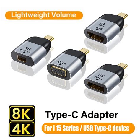 Usb ประเภท C ถึง Hdmi Vga Dp Mini Displayport อะแดปเตอร์แปลงสายเคเบิล 8k 4k พอร์ตจอแสดงผล