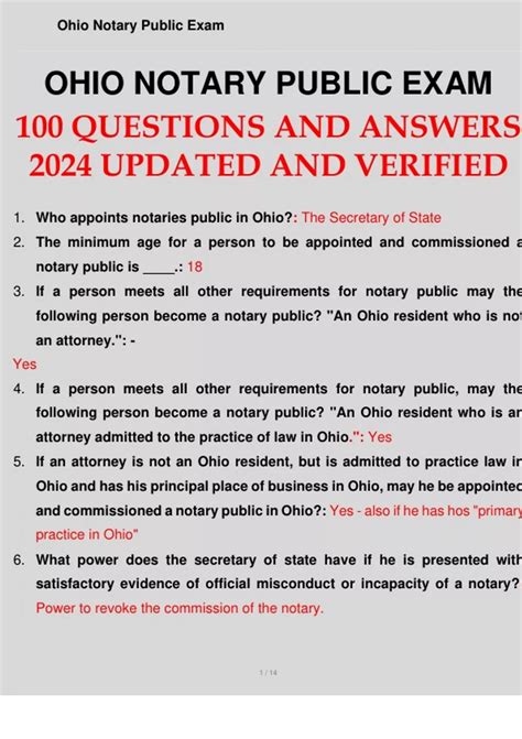 OHIO NOTARY PUBLIC EXAM 90 QUESTIONS AND ANSWERS 2024 OHIO NOTARY