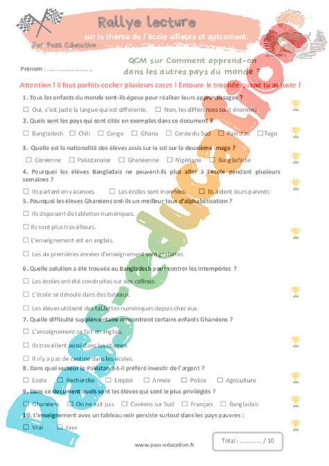 Rallye lecture de la rentrée L école ailleurs autrement Cm2 PDF à