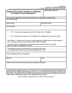 Fillable Online Uspto Consent Of Assignee Statement Of Non Assignment