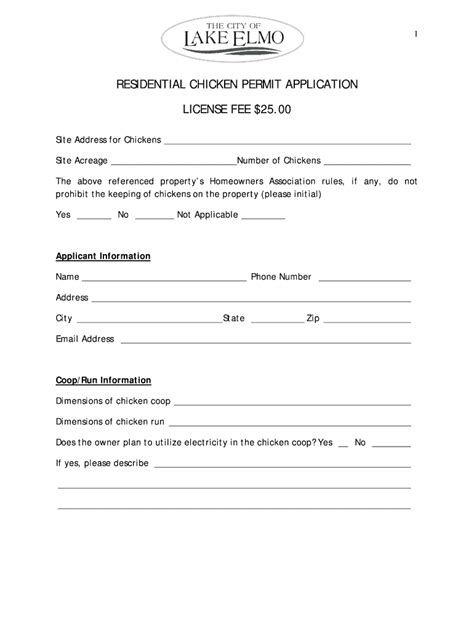 Fillable Online RESIDENTIAL CHICKEN PERMIT APPLICATION LICENSE FEE 25